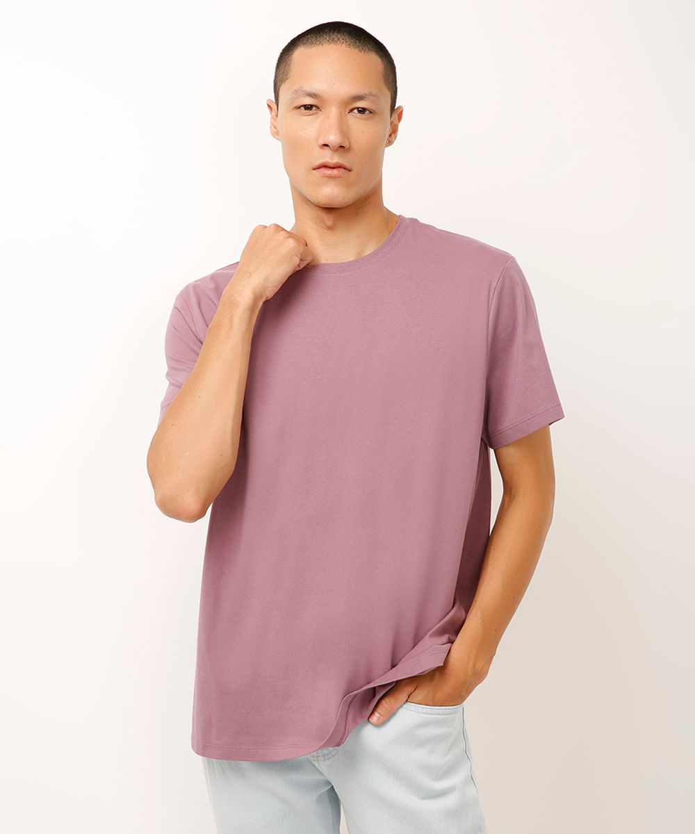 camiseta masculina de algodão básica manga curta roxa