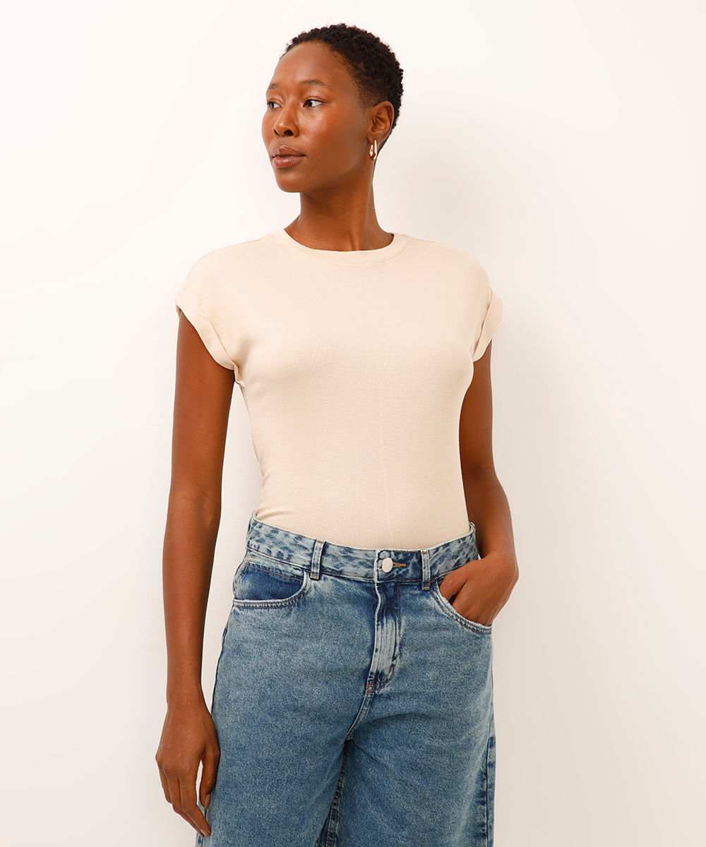 blusa de viscose canelada bege