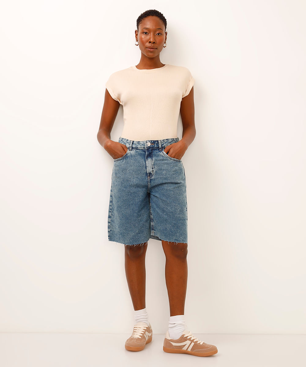 blusa de viscose canelada bege