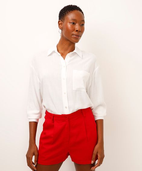 camisa de viscose com bordado off white