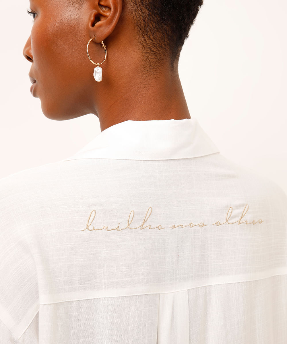 camisa de viscose com bordado off white