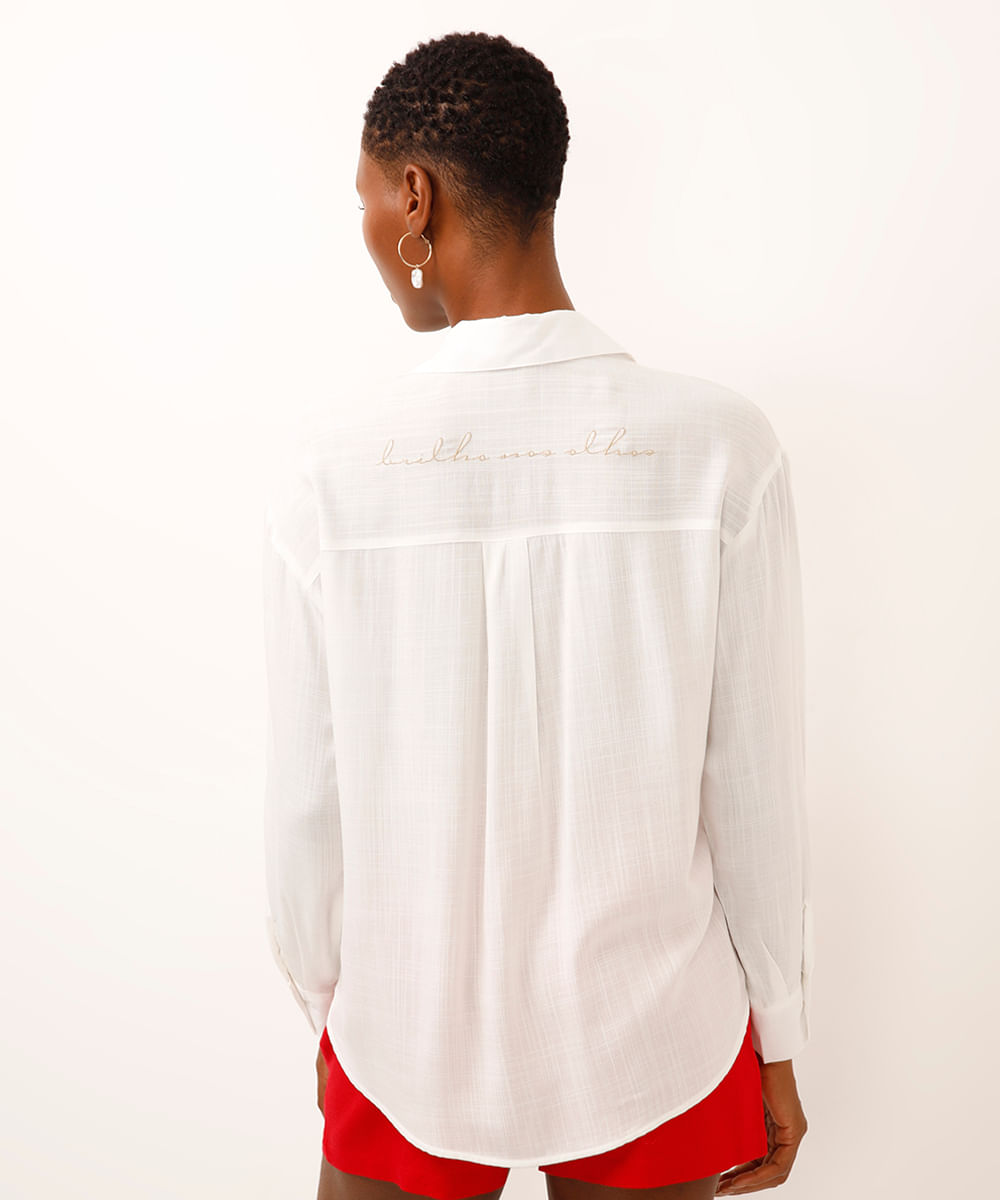 camisa de viscose com bordado off white
