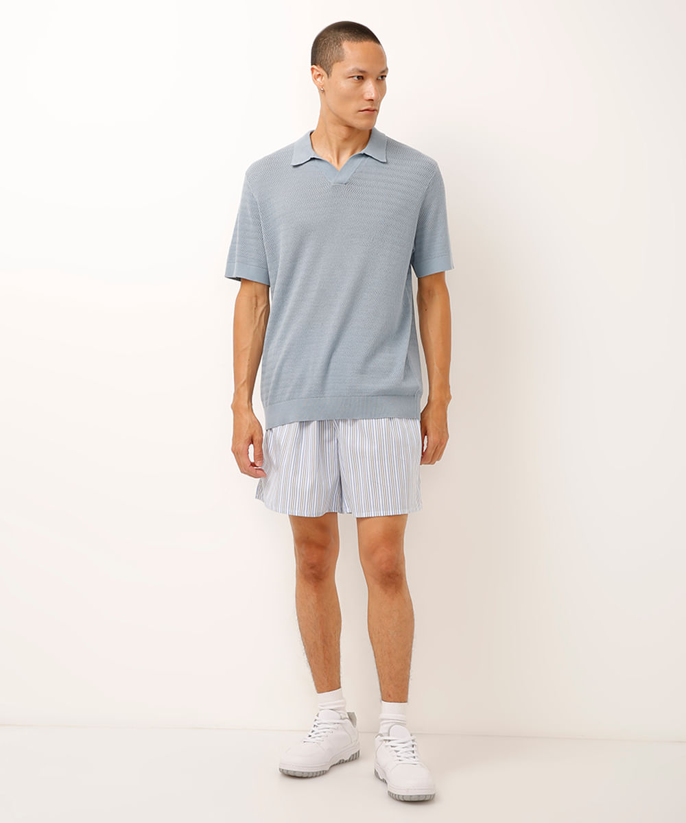 polo de tricot manga curta azul