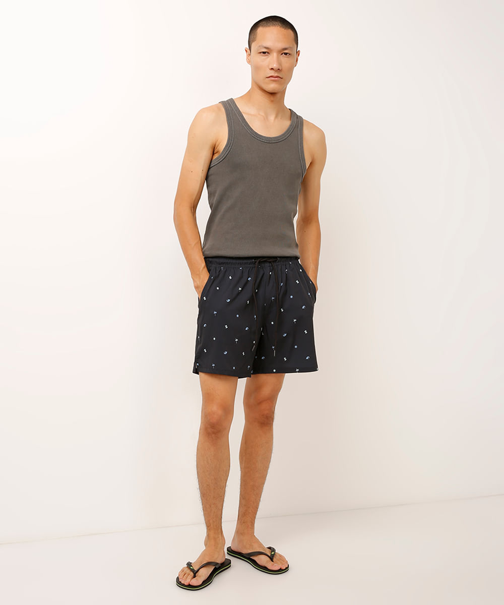 short reto cós com cordão praiano preto