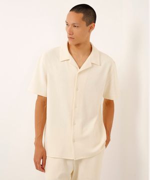 camisa de tricot manga curta off white