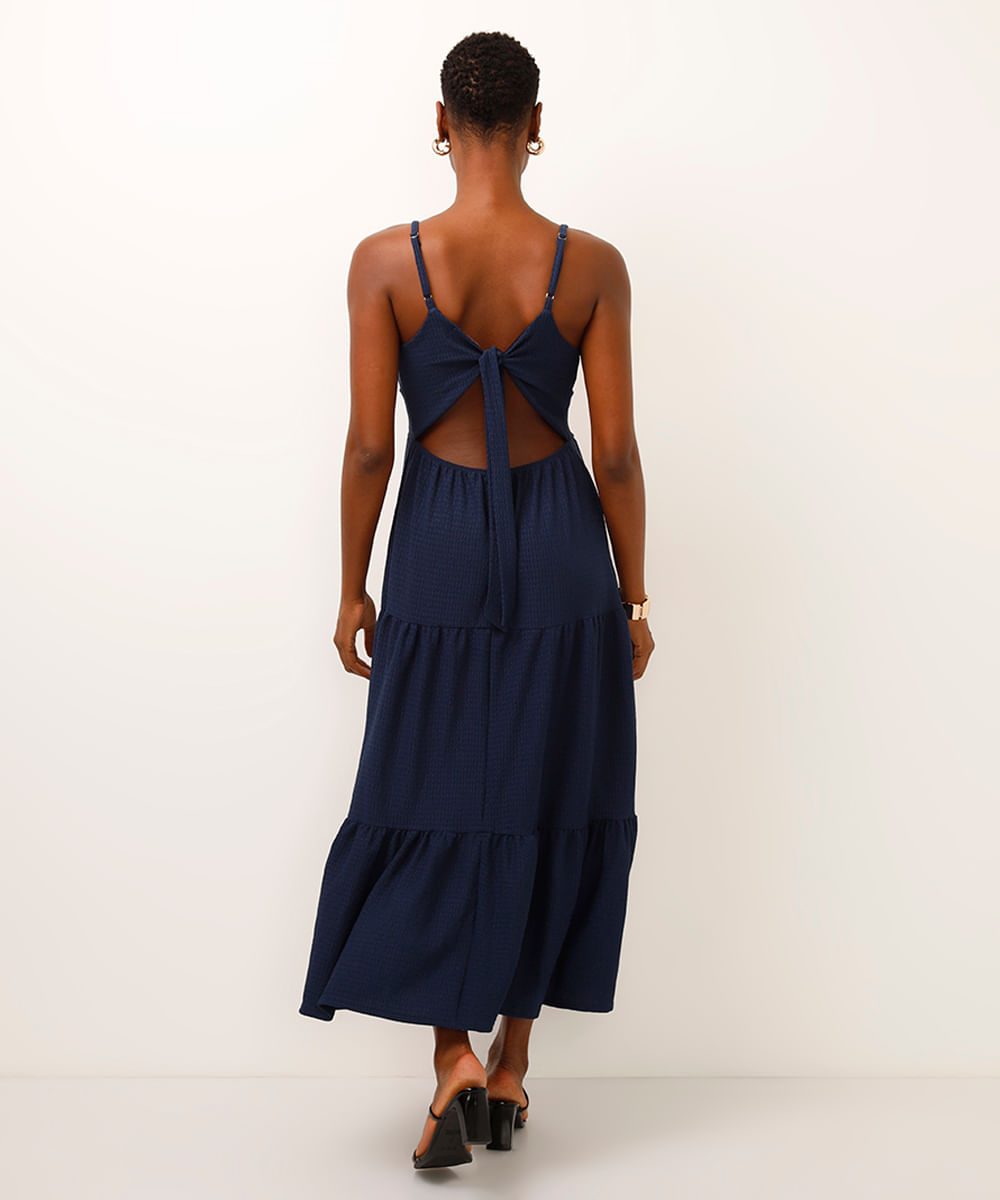 vestido midi com recorte texturizado azul