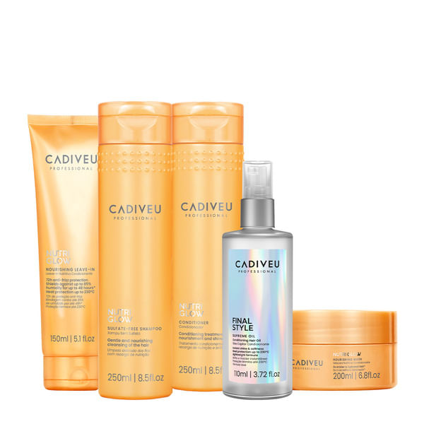 Kit Cadiveu Professional Nutri Glow Home Care Total e Supreme Final Style Oil 5 produtos