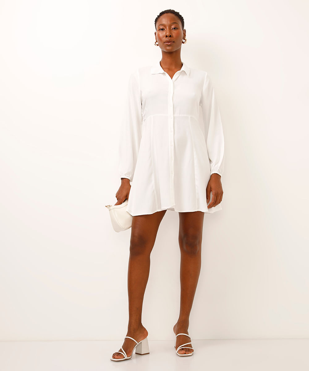 vestido curto de viscose manga bufante off white