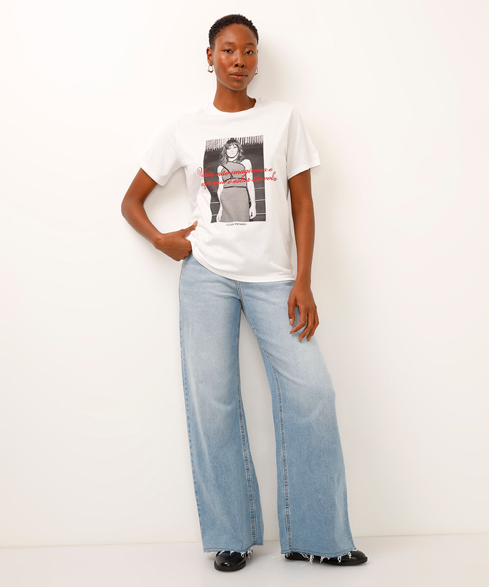 camiseta de algodão clara tavares off white