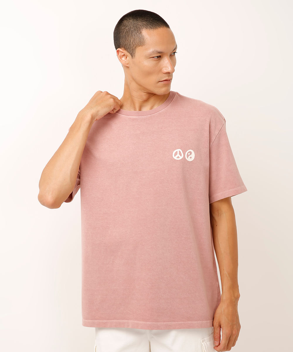 camiseta relaxed de algodão good vibes - rosa velho