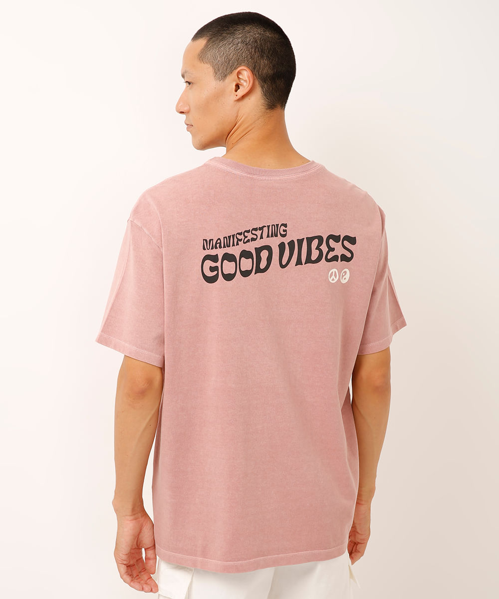 camiseta relaxed de algodão good vibes - rosa velho