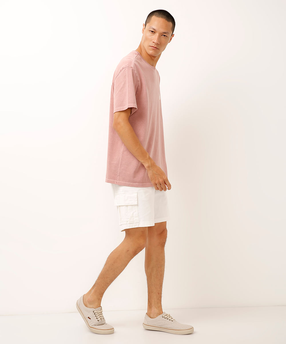 camiseta relaxed de algodão good vibes - rosa velho