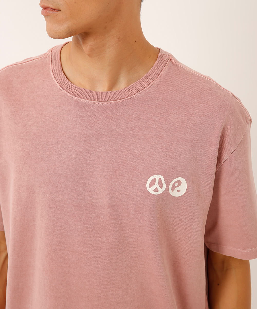 camiseta relaxed de algodão good vibes - rosa velho