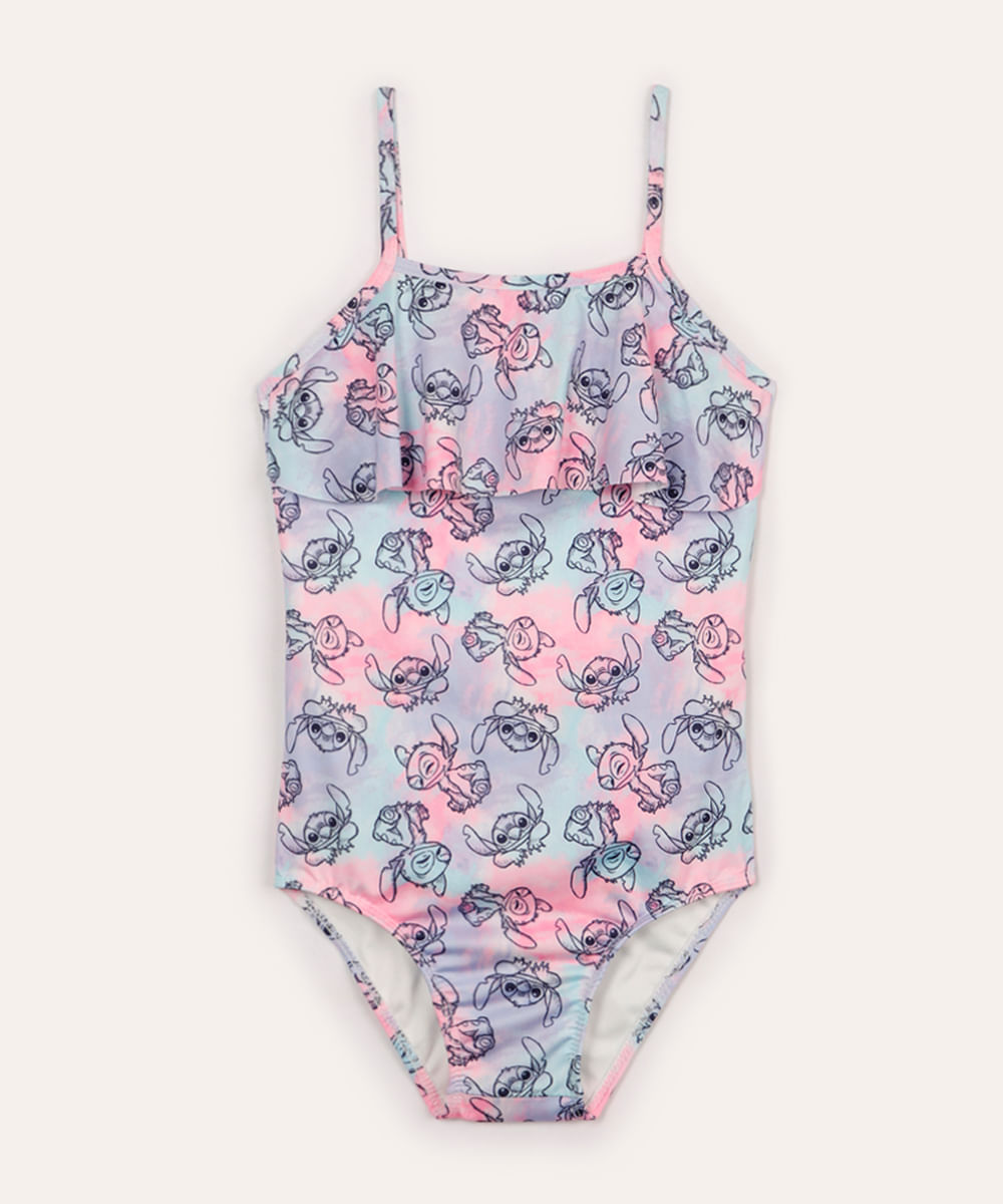 maiô infantil stitch com babado colorido