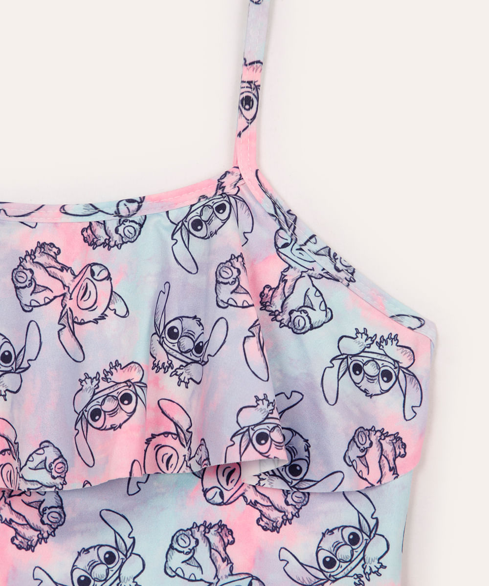 maiô infantil stitch com babado colorido