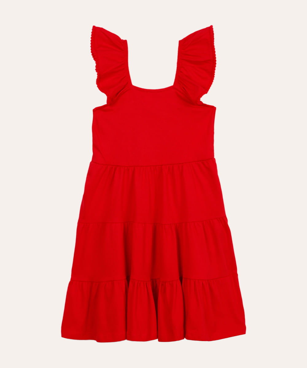 vestido infantil de algodão alça com babado - vermelho