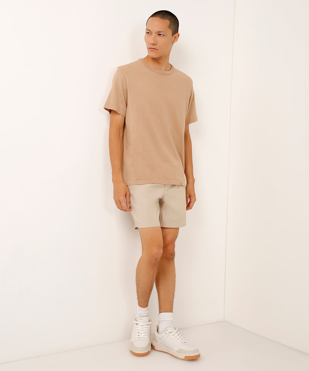 camiseta relaxed de tricot manga curta bege
