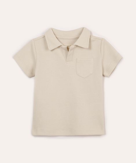 polo infantil de algodão texturizada bege
