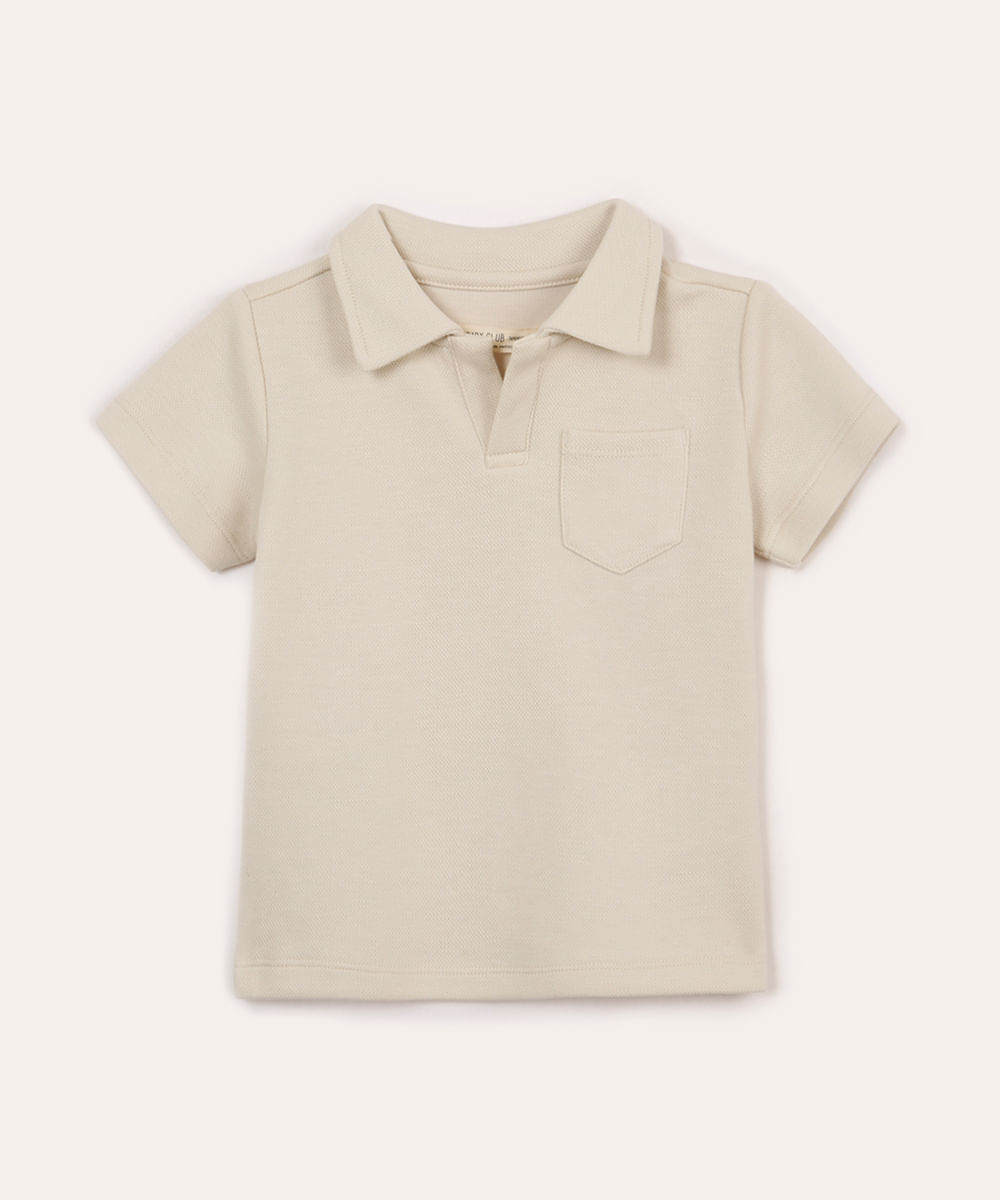 polo infantil de algodão texturizada bege