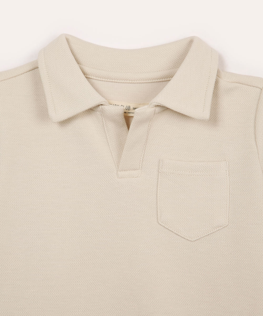 polo infantil de algodão texturizada bege
