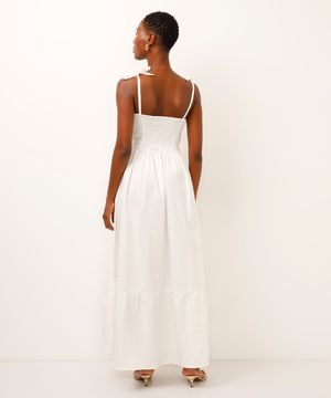 vestido midi de sarja com amarração off white