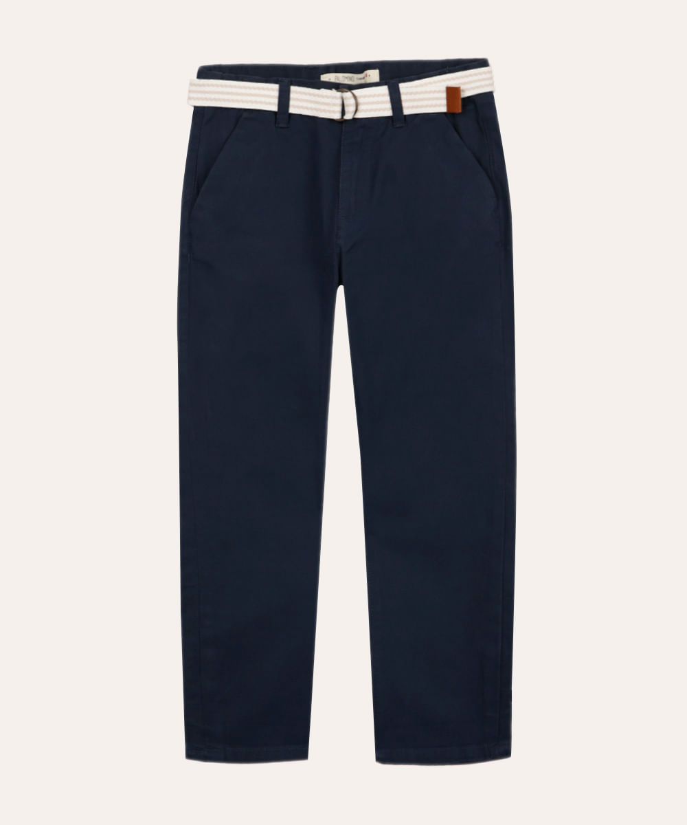 calça infantil de sarja com cinto azul