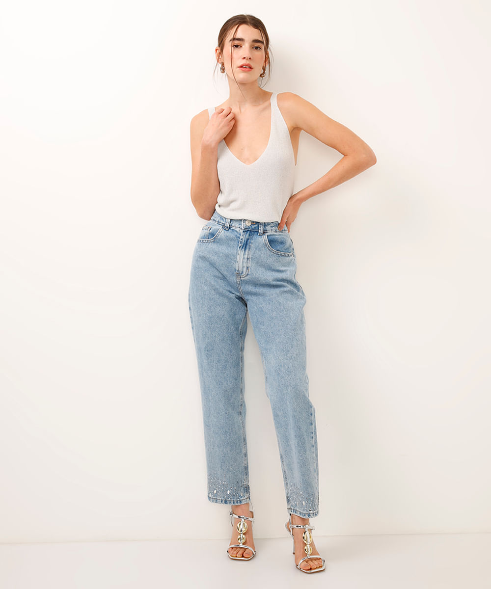 blusa em tricot lurex decote v alça fina prateada