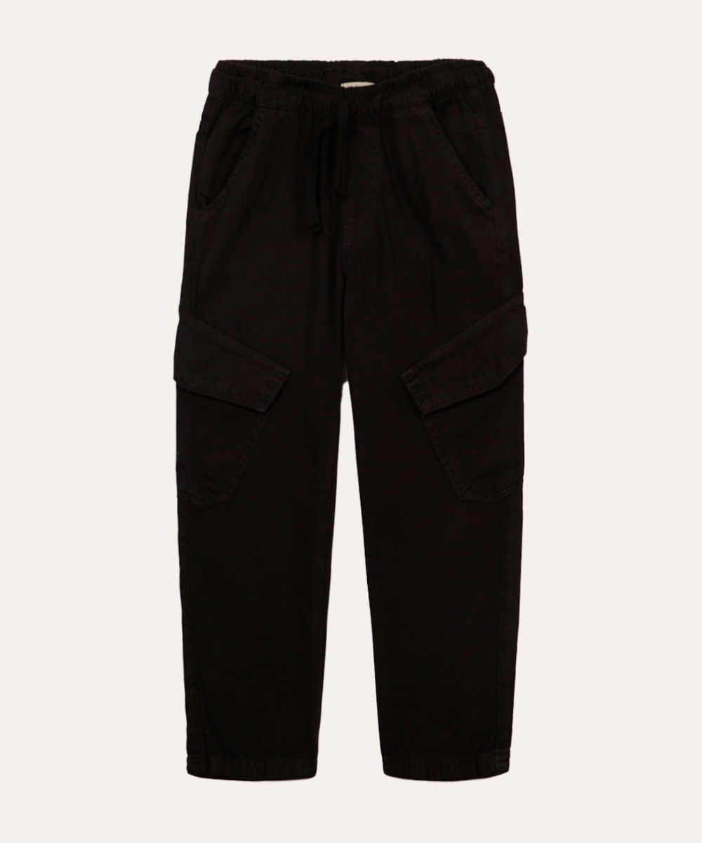 calça cargo infantil de sarja preta