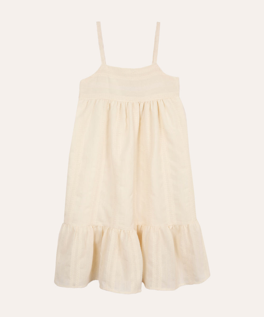 vestido infantil com algodão texturizado bege