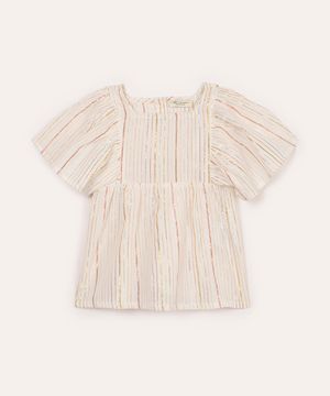 bata infantil de algodão com lurex listrada off white