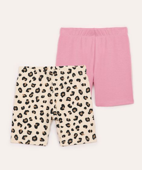 kit de 2 bermudas infantis animal print colorida