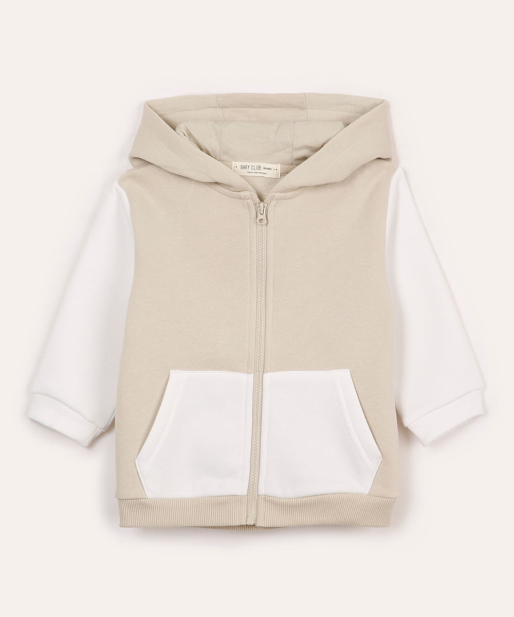 blusão de moletom infantil com capuz bicolor branco