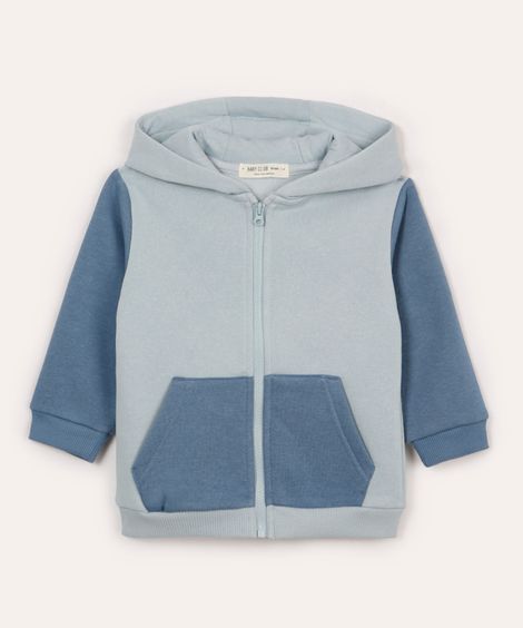 blusão de moletom infantil com capuz bicolor azul