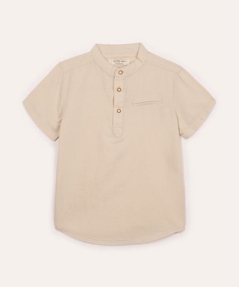 camisa com linho infantil manga curta bege