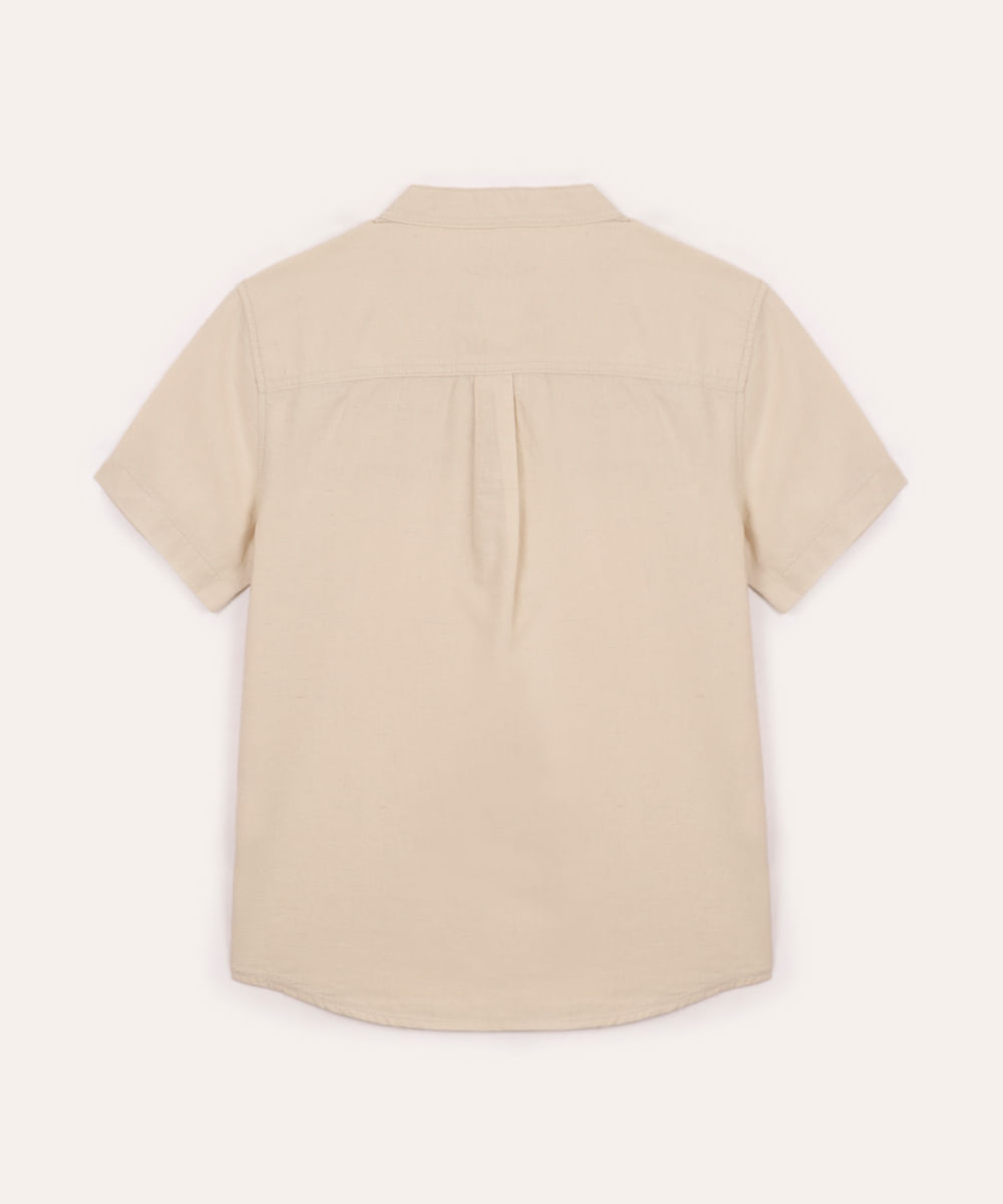 camisa com linho infantil manga curta bege
