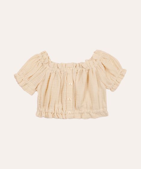 cropped infantil de algodão texturizado bege