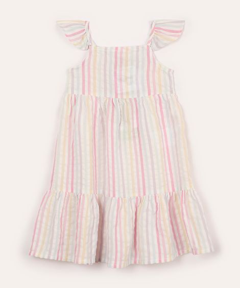 vestido infantil de algodão listrado colorido