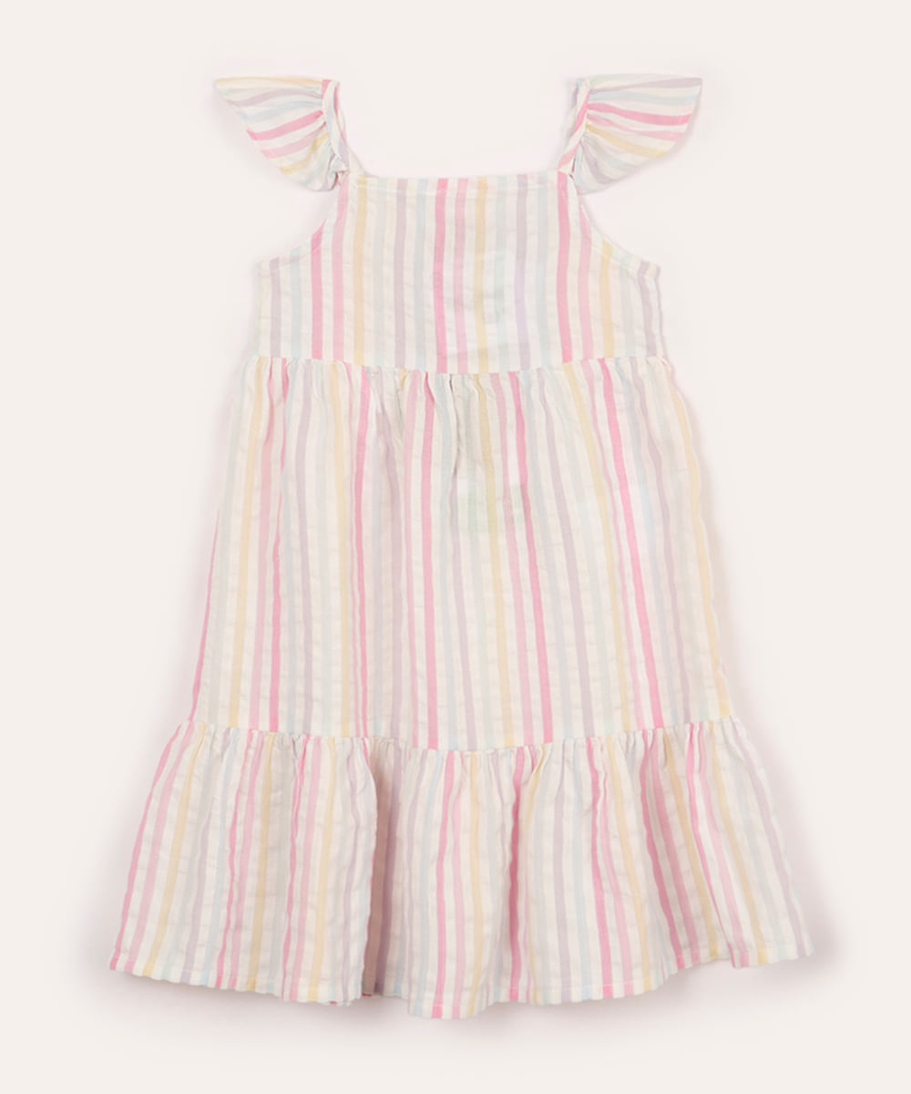 vestido infantil de algodão listrado colorido