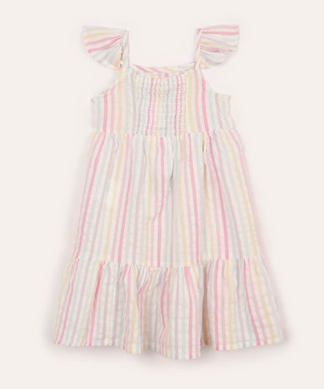 vestido infantil de algodão listrado colorido