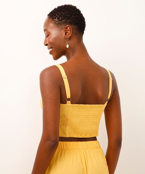 cropped de laise coqueiros amarelo