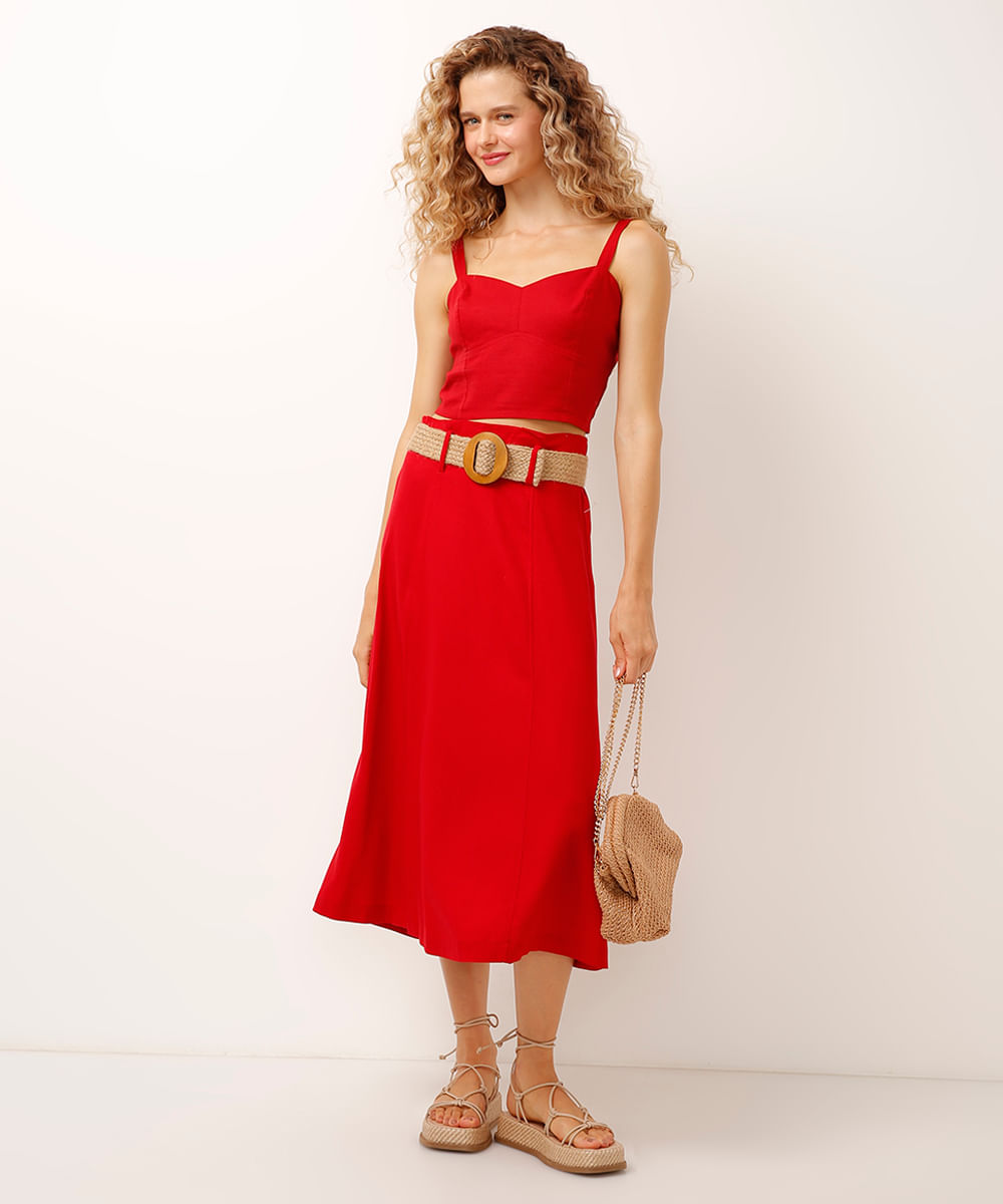 cropped com linho decote coração vermelho