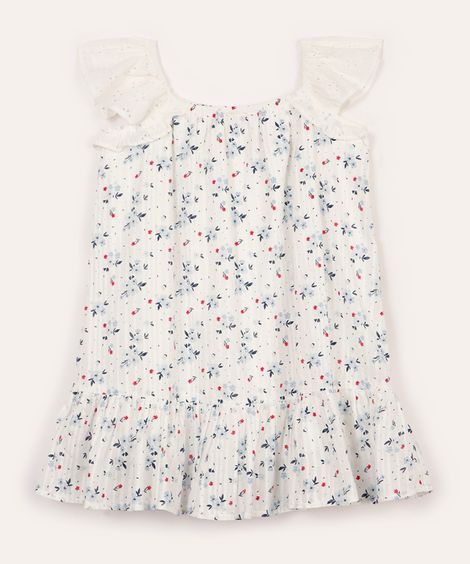 vestido infantil texturizado alça com babado - off white