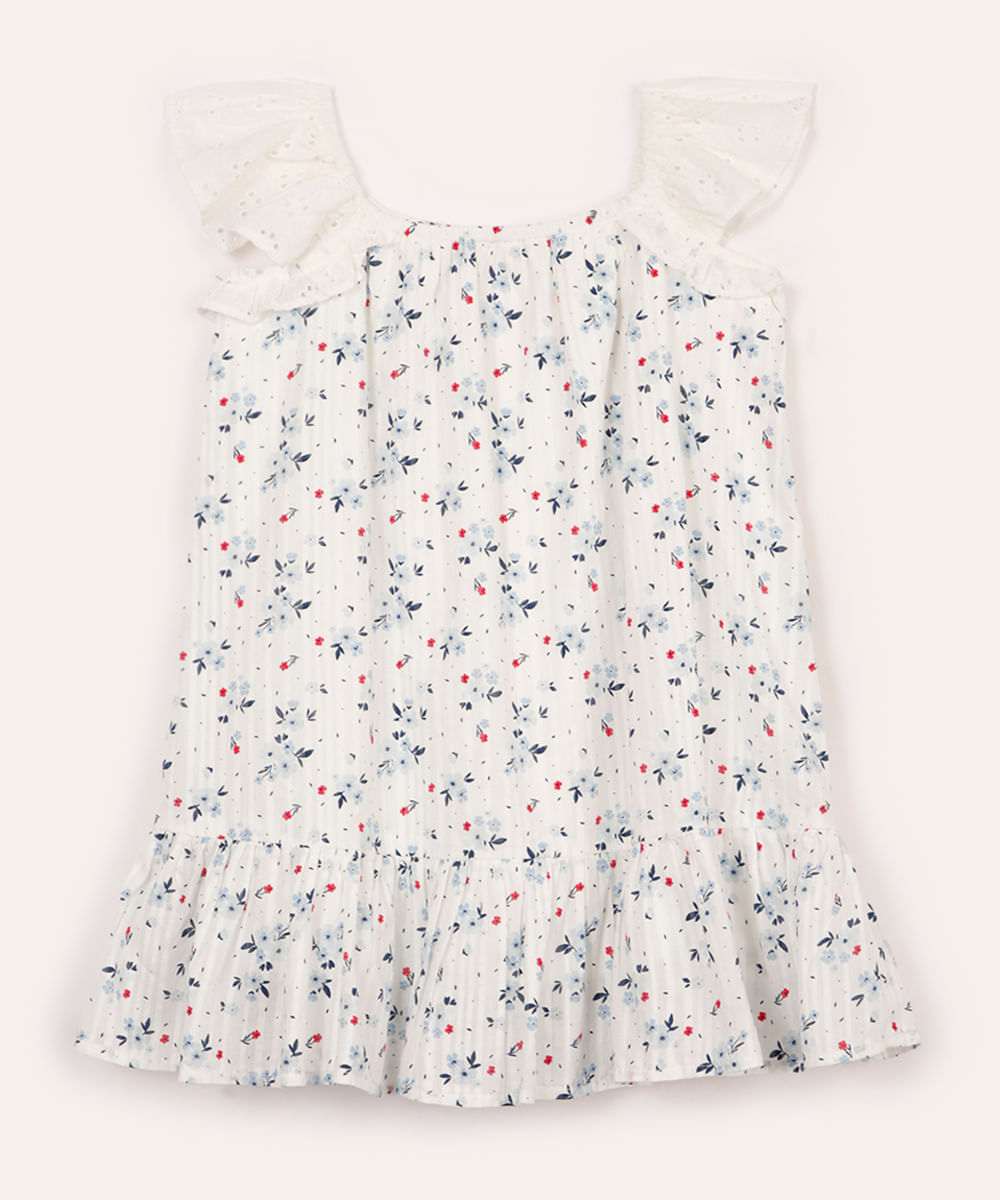 vestido infantil texturizado alça com babado - off white