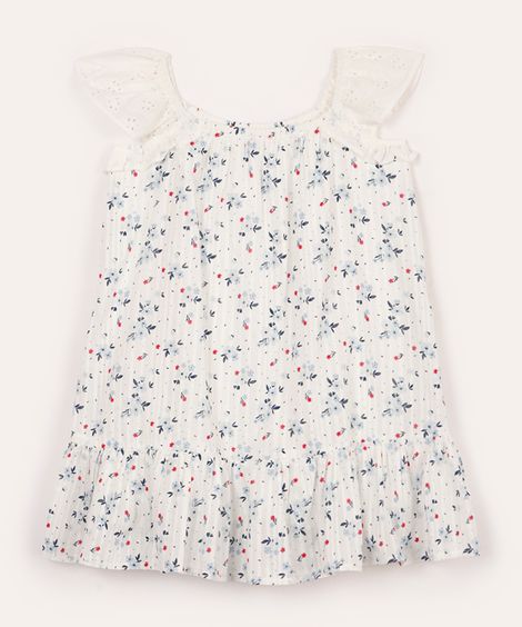 vestido infantil texturizado alça com babado - off white