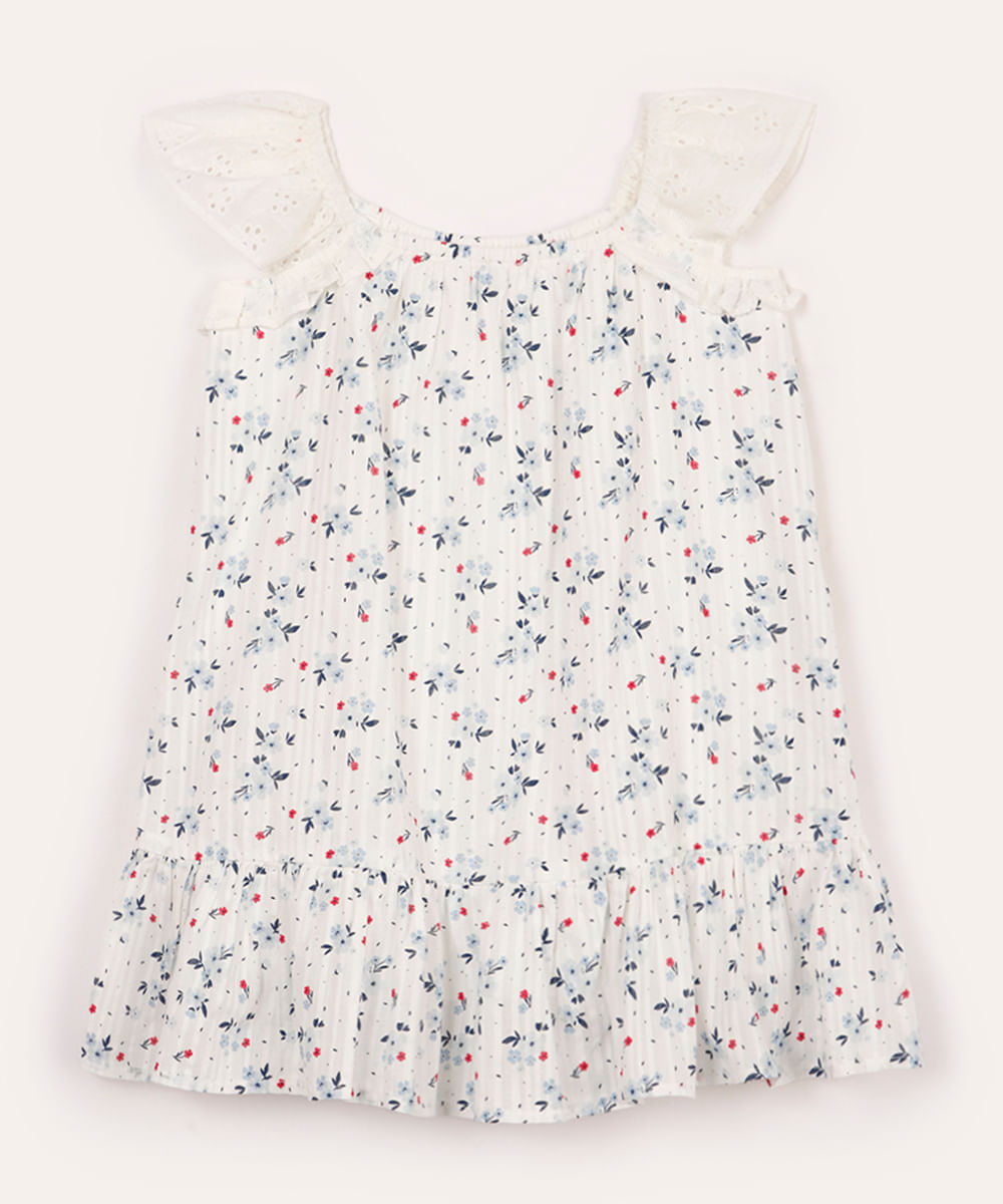 vestido infantil texturizado alça com babado - off white