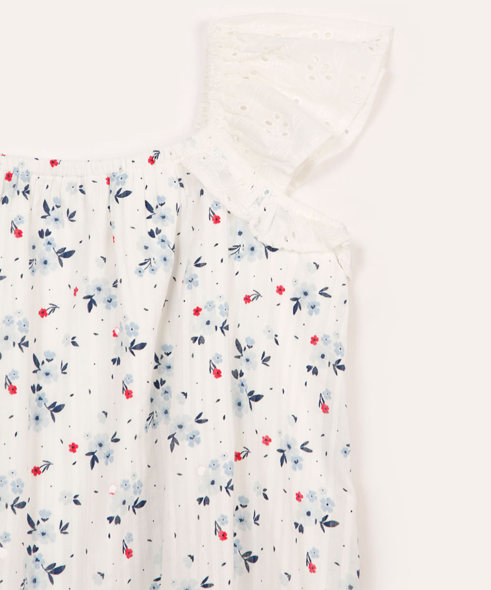 vestido infantil texturizado alça com babado - off white