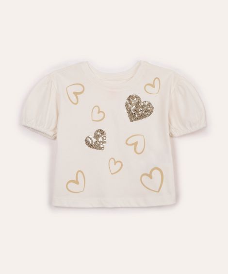 blusa de algodão corações com paetê off white