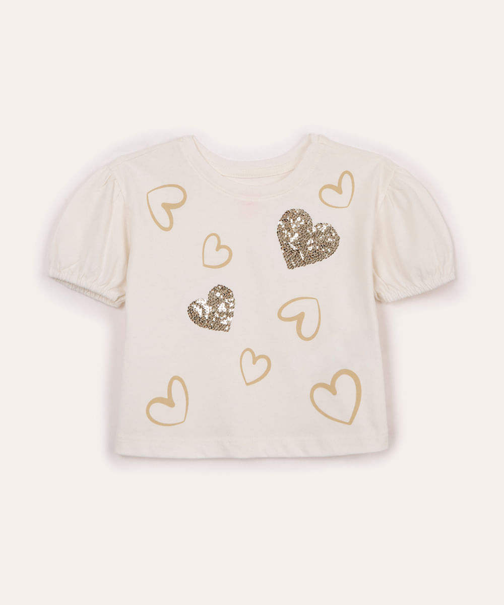 blusa de algodão corações com paetê off white