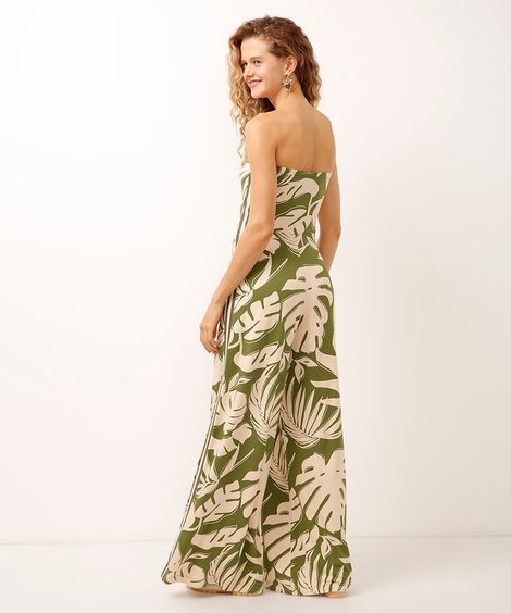 macacão sem alça de viscose folhagem verde