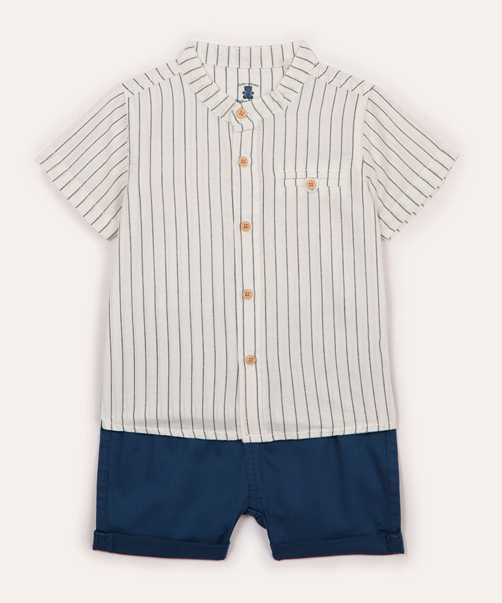 conjunto com linho infantil listrado azul
